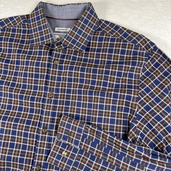 Jos. A. Bank Other - Jos. A. Bank 1905 Shirt Mens Large Blue Brown Plaid Modern Fit Button Up